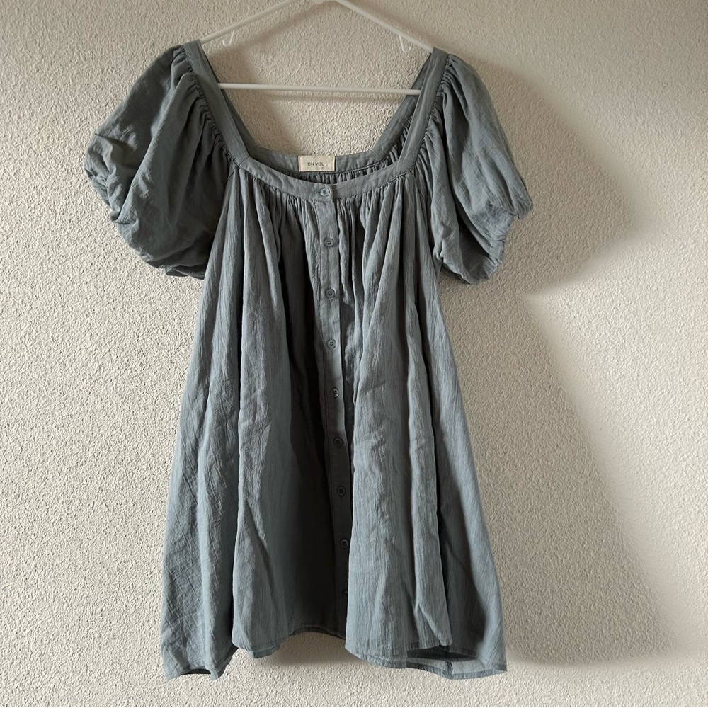 On You Women’s Coquette Dainty Dress Sz Small Puff sleeve A-line Pockets Button